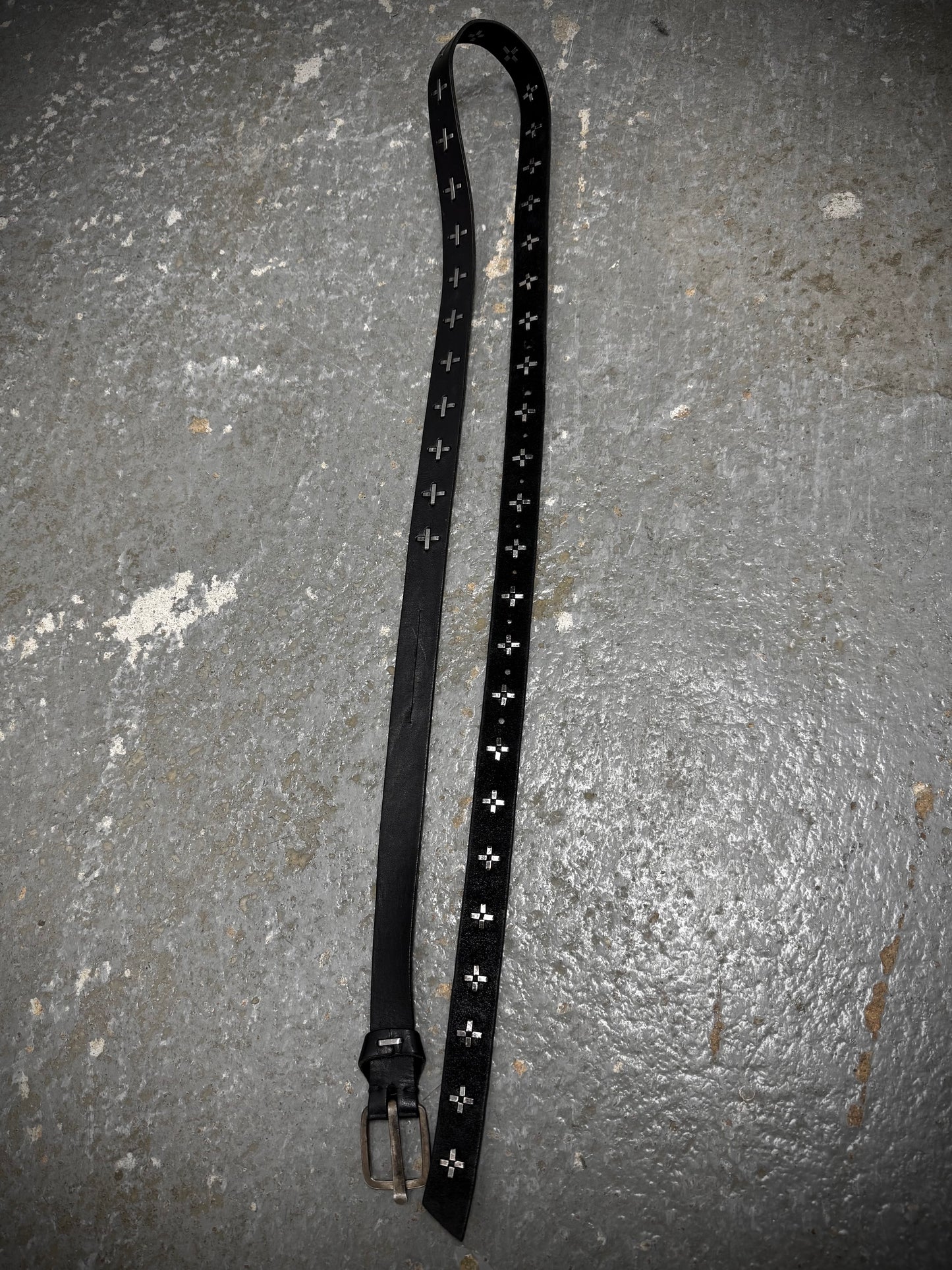 m.a+ by Maurizio Amadei 'EQ2C' GR 3.0 .925 Silver Cross Studded Cow Leather Belt detail | DRIEW GARMENTS