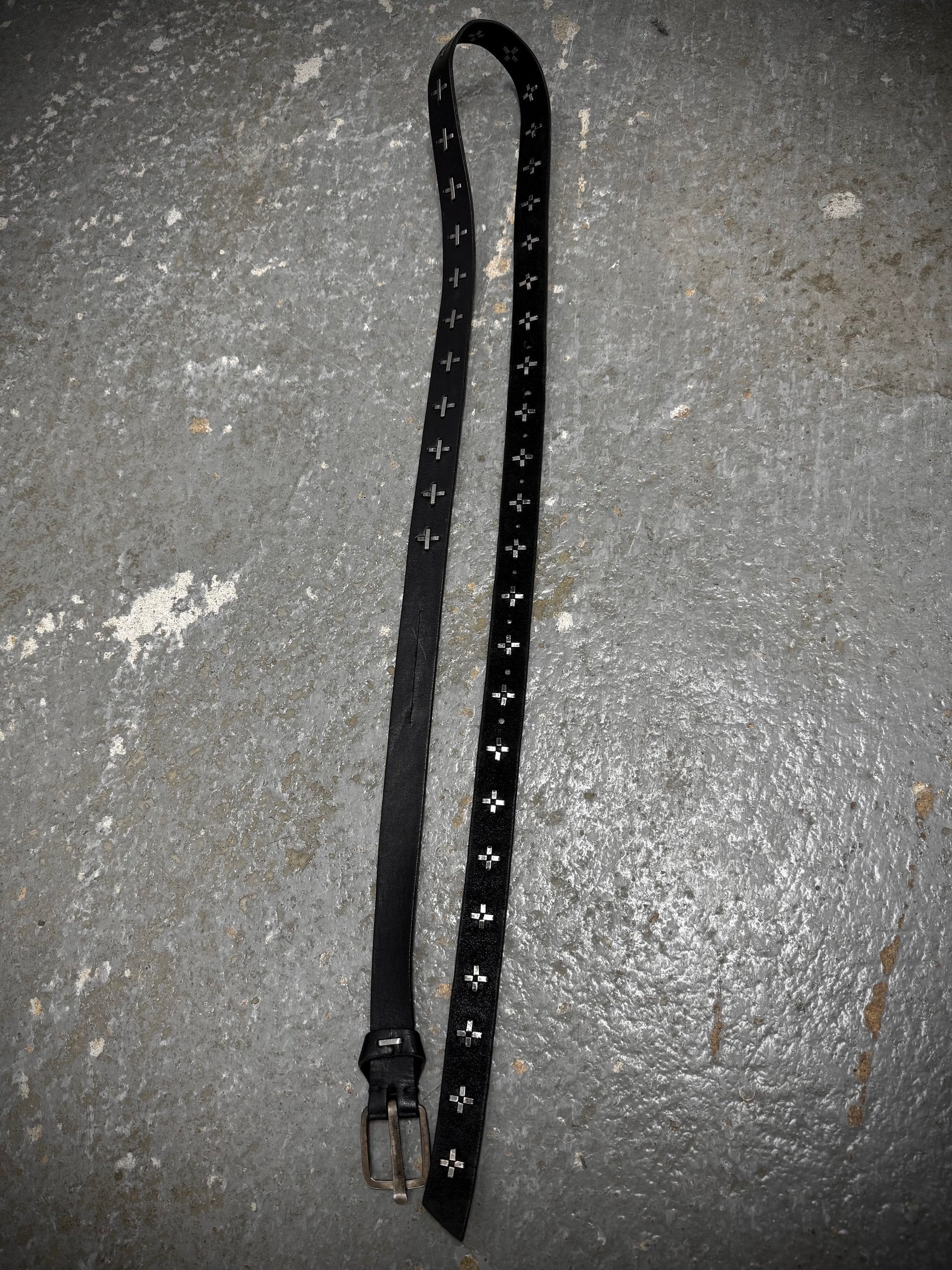 m.a+ by Maurizio Amadei 'EQ2C' GR 3.0 .925 Silver Cross Studded Cow Leather Belt detail | DRIEW GARMENTS