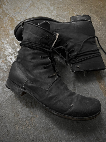 Layer-0 2010s Distressed Grey Waxed Coated Vespucci Sail Hemp Ankle Boots detail | DRIEW GARMENTS
