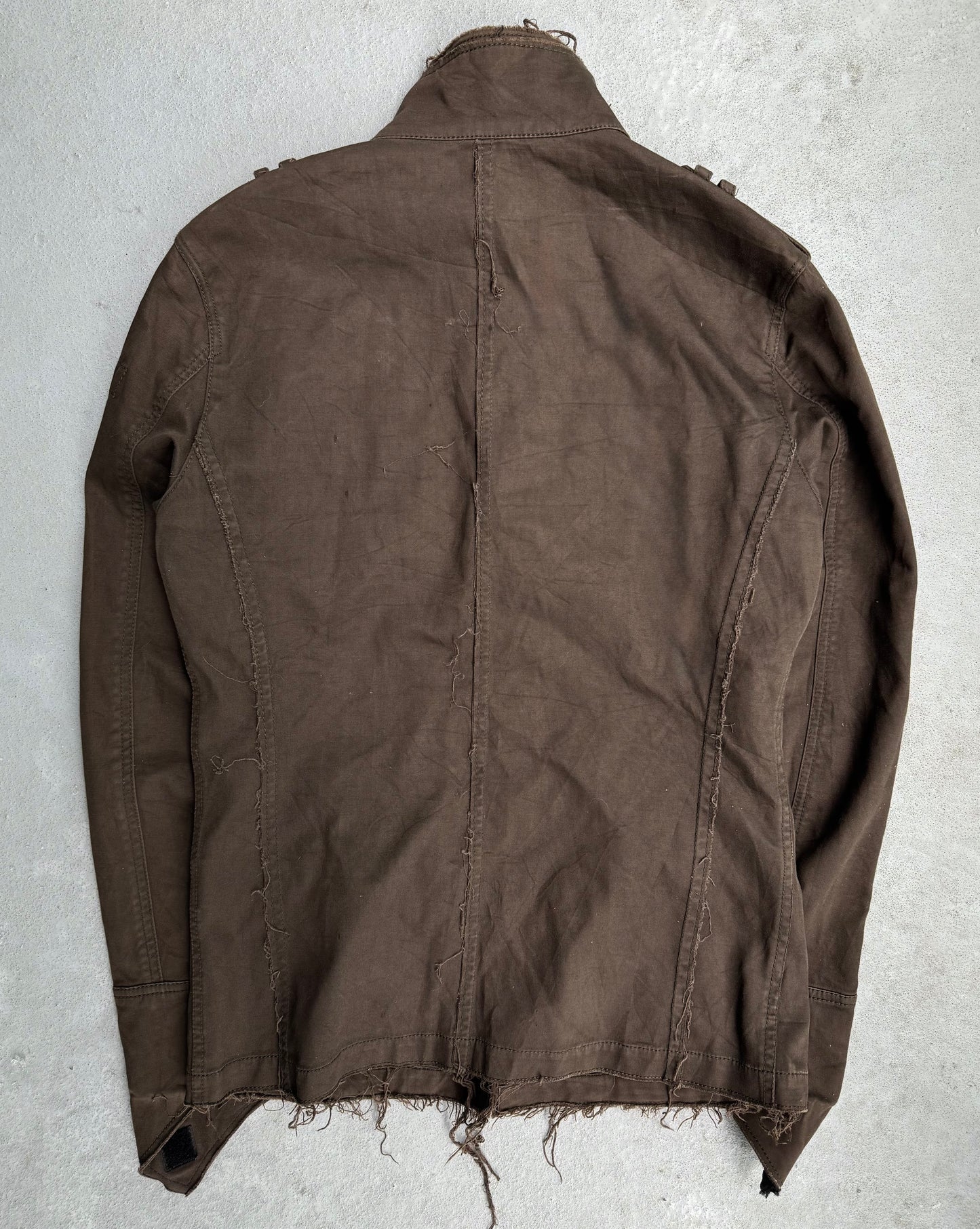 Tornado Mart Early 00s Brown Frayed Military Zip-up Jacket