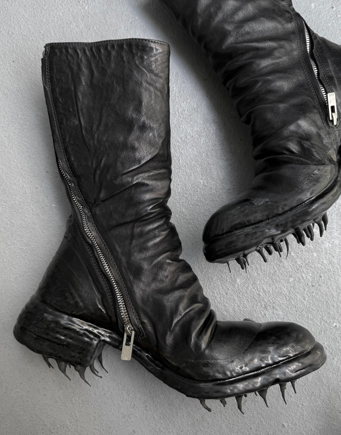 Carol Christian Poell ‘AF/0907PR ROOMS-PTC/10’ Black Objet-dyed Kangaroo Leather Titanium Prosthetic Drip Tornado Zip Boots