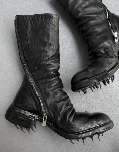 Carol Christian Poell ‘AF/0907PR ROOMS-PTC/10’ Black Objet-dyed Kangaroo Leather Titanium Prosthetic Drip Tornado Zip Boots