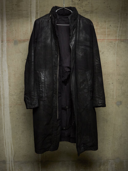 11 by Boris Bidjan Saberi 2010s Detachable Lining Concealed Hooded Waxed Denim Coat
