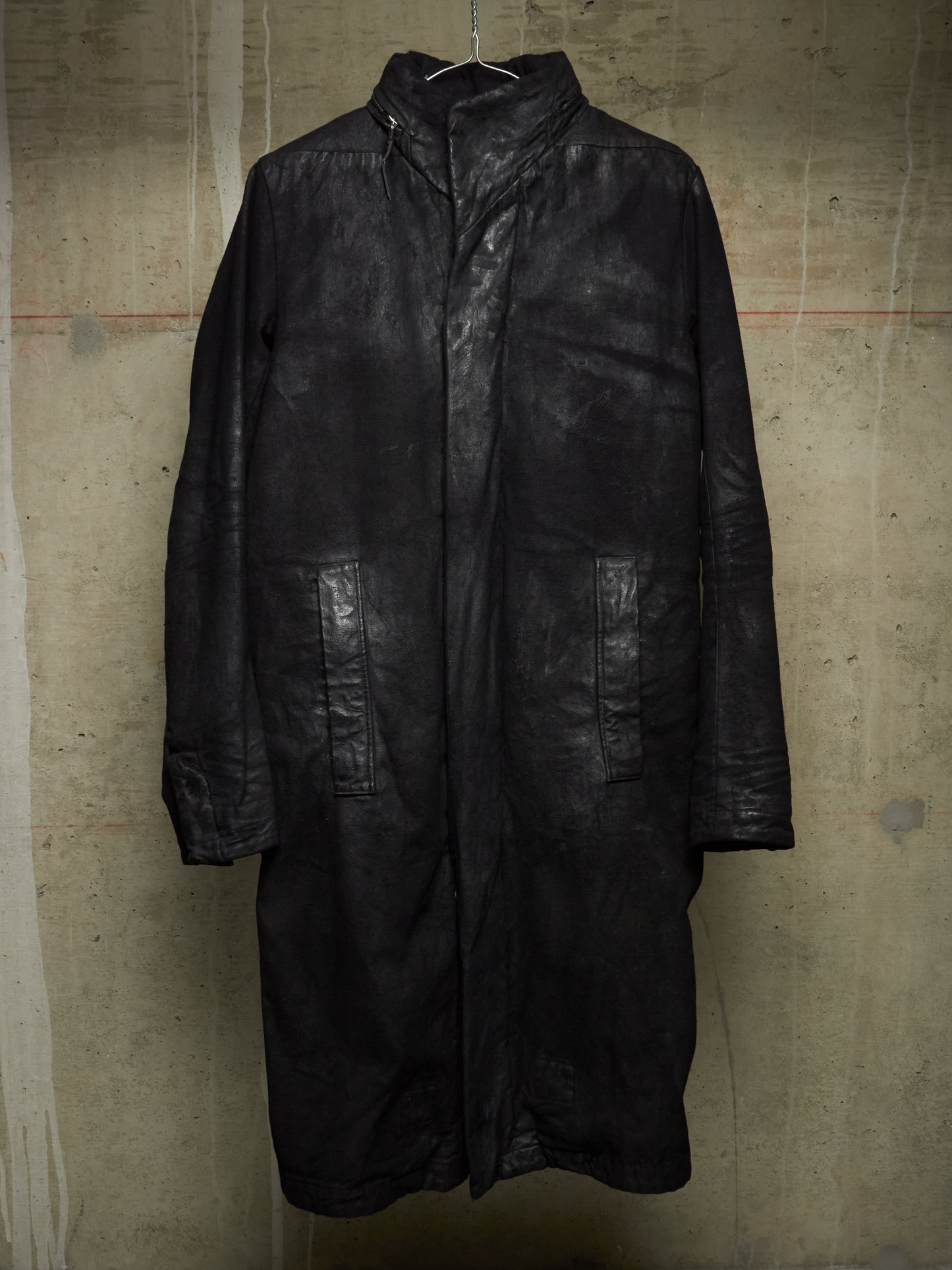11 by Boris Bidjan Saberi 2010s Detachable Lining Concealed Hooded Waxed Denim Coat