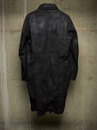 11 by Boris Bidjan Saberi 2010s Detachable Lining Concealed Hooded Waxed Denim Coat
