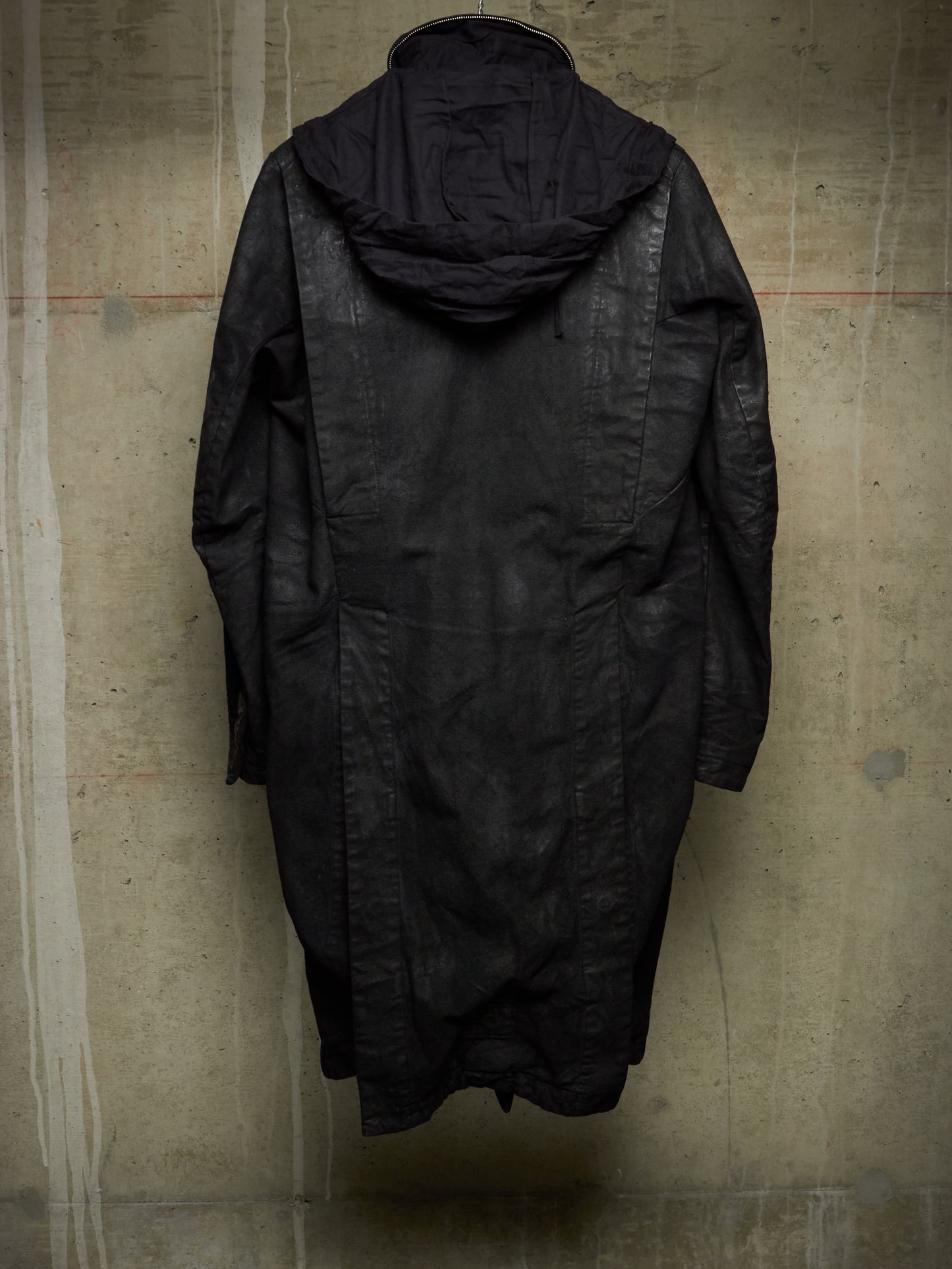 11 by Boris Bidjan Saberi 2010s Detachable Lining Concealed Hooded Waxed Denim Coat