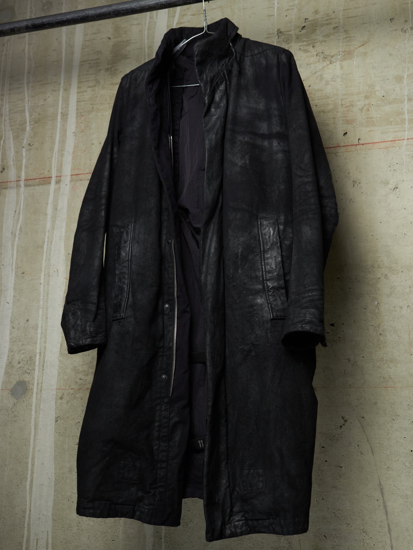 11 by Boris Bidjan Saberi 2010s Detachable Lining Concealed Hooded Waxed Denim Coat