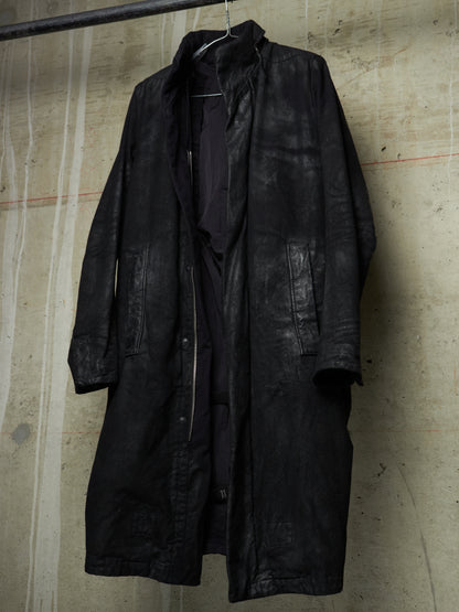 11 by Boris Bidjan Saberi 2010s Detachable Lining Concealed Hooded Waxed Denim Coat