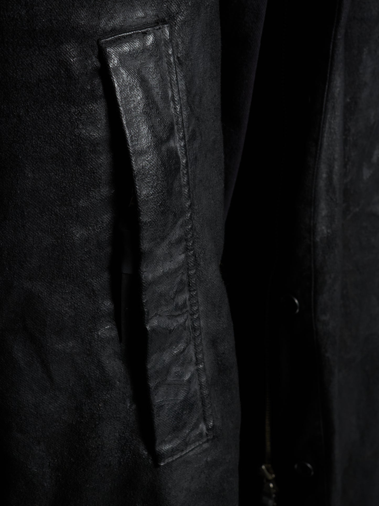 11 by Boris Bidjan Saberi 2010s Detachable Lining Concealed Hooded Waxed Denim Coat