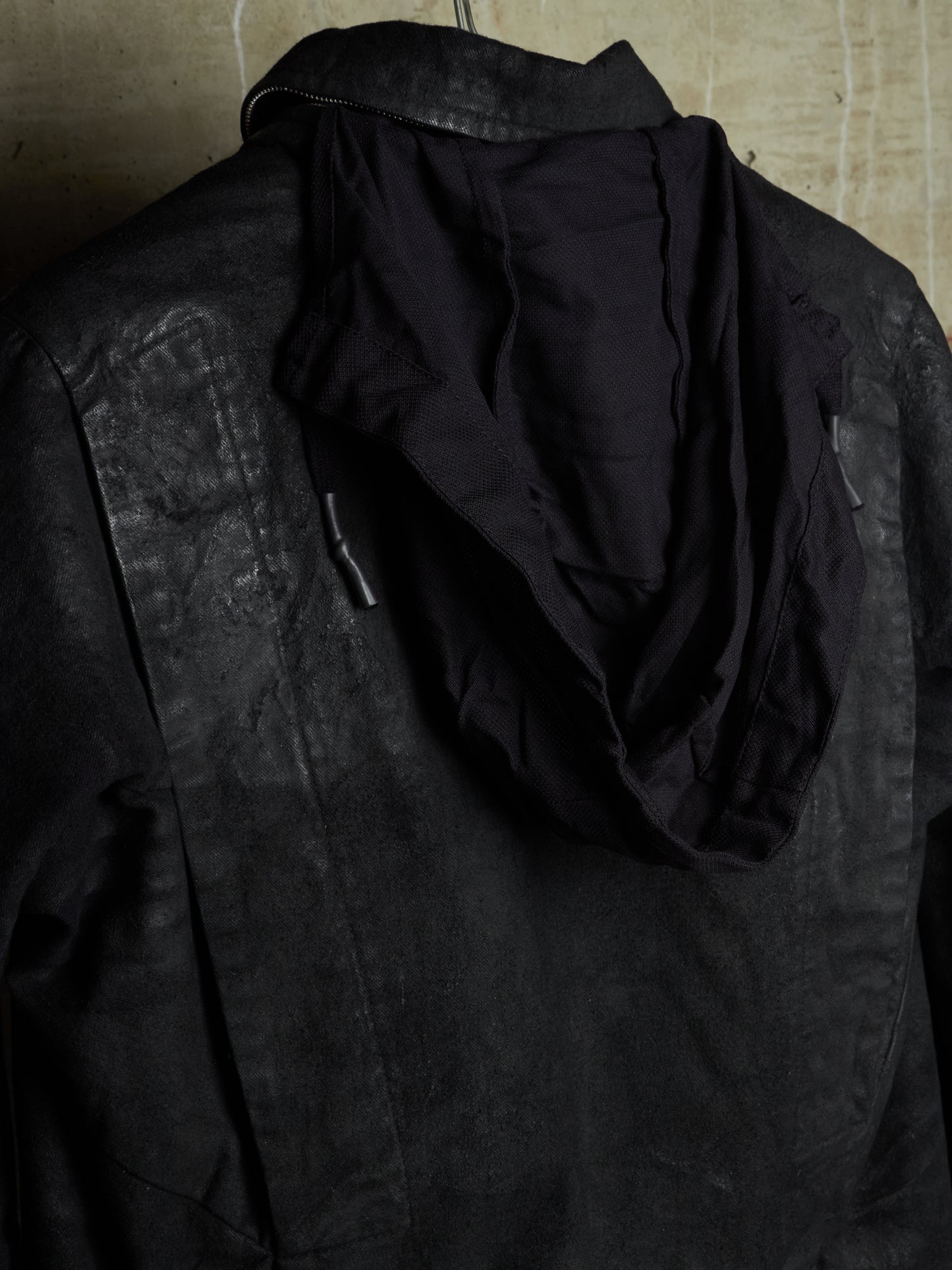 11 by Boris Bidjan Saberi 2010s Detachable Lining Concealed Hooded Waxed Denim Coat