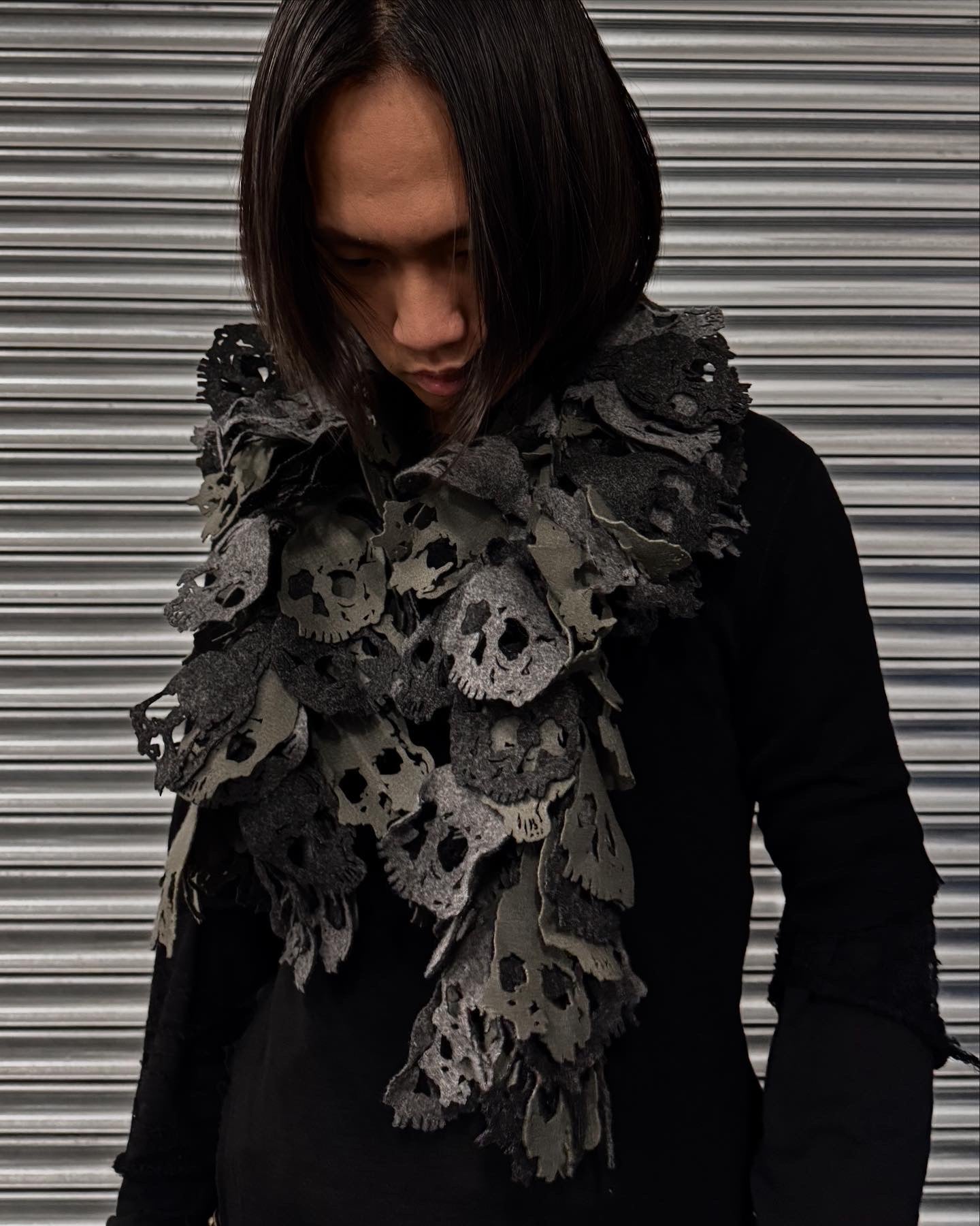 UNDERCOVER AW05 “Arts & Crafts” Laser Cut Skull Felted Wool Scarf