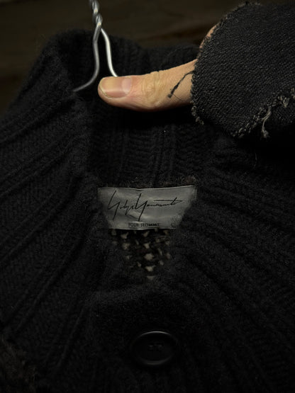 Yohji Yamamoto POUR HOMME AW15 Asymmetric Oversized Chunky Wool Cable Knit Cardigan detail | DRIEW GARMENTS