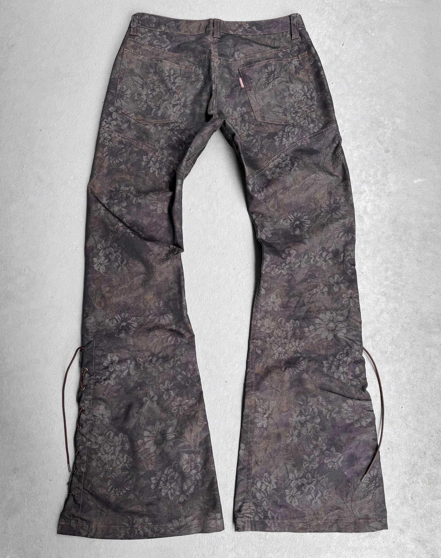 Tornado Mart Early 00s Floral Printed Flare Lace-up Pants