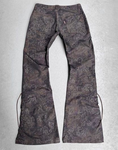 Tornado Mart Early 00s Floral Printed Flare Lace-up Pants