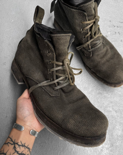 Boris Bidjan Saberi AW22 Object-dyed Canvas ‘BOOT4’ Ankle Hiking Boots