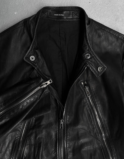 Maison Martin Margiela SS12 Black Kangaroo Leather 5-zip Rider Jacket