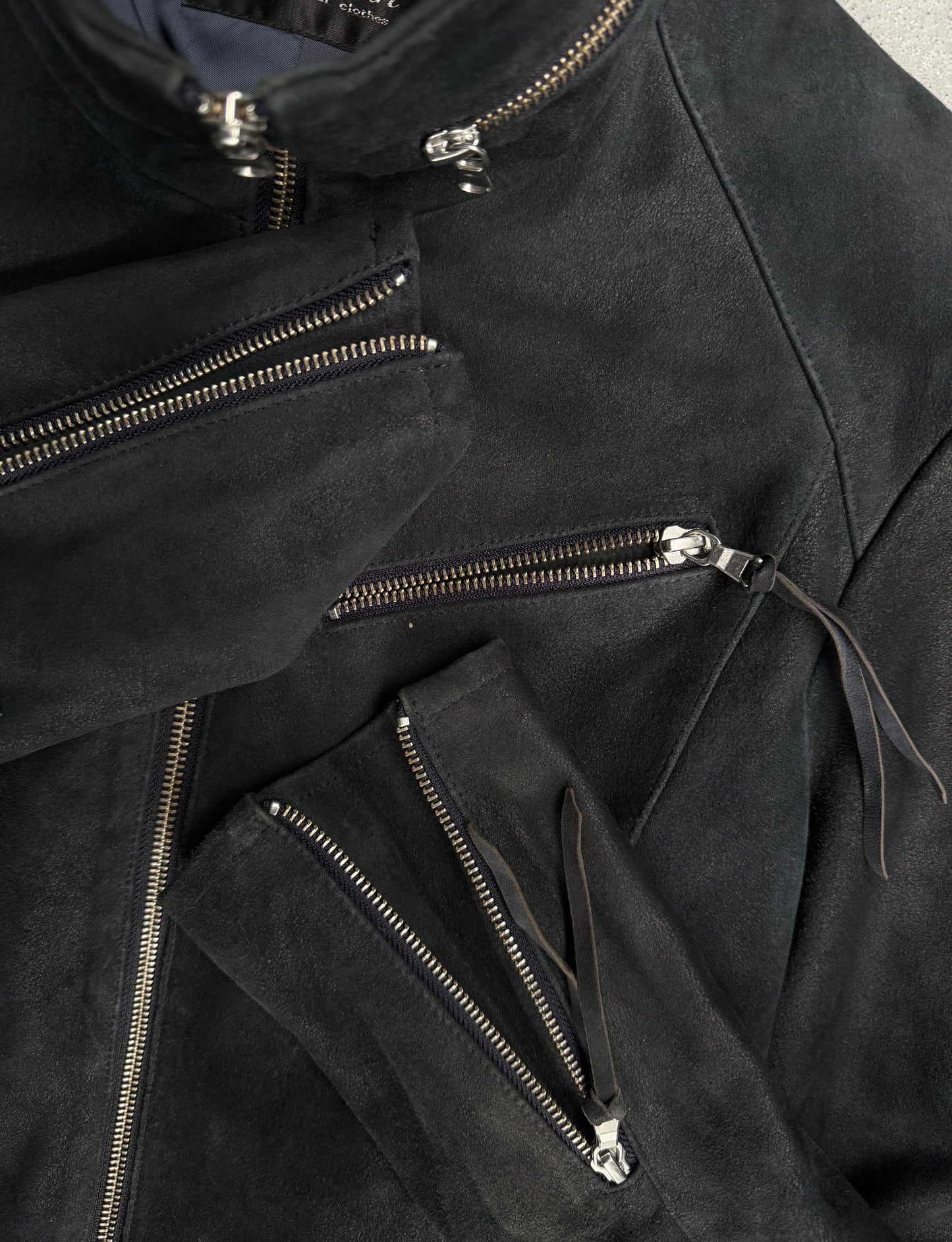 Tornado Mart Early 00s Dark Blue Corset Back Goatskin Suede Leather Jacket