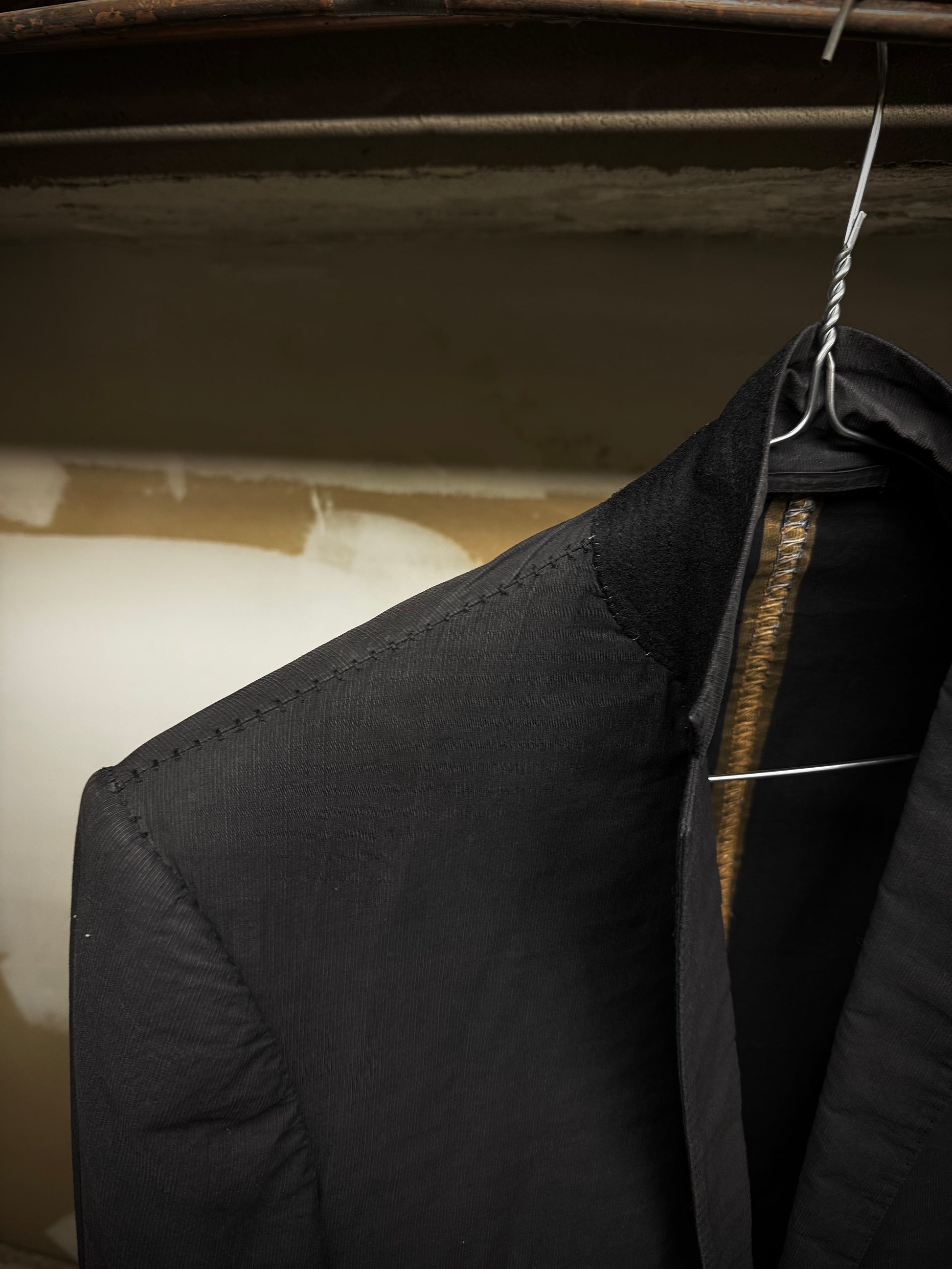 Carol Christian Poell 2010 'GM/2618OOD CORD-PTC/10' Taped Seam Titanium Prosthetic Elbow Overlock Bla detail | DRIEW GARMENTS