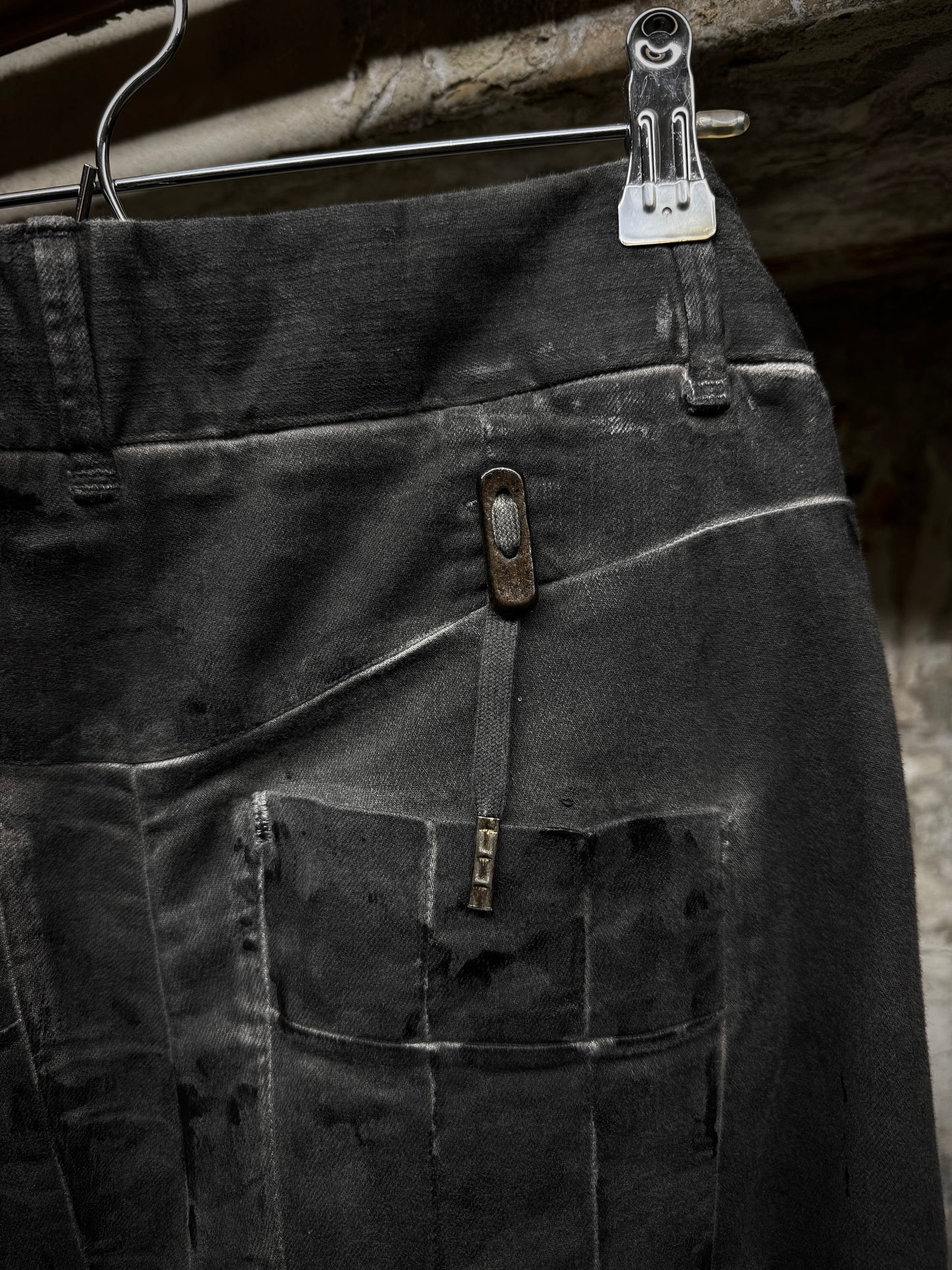 Boris Bidjan Saberi SS22 'WP13 FTS10001' Patina Grey Vinyl Processed Skinny Stretch Denim