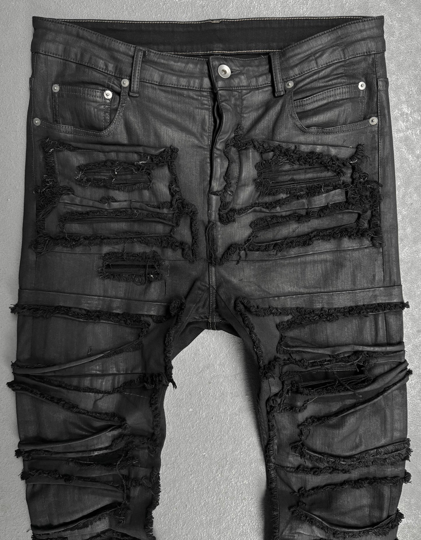 Rick Owens DRKSHDW AW21 "GETHSEMANE" Distressed Waxed ‘Detroit Cut’ Denim