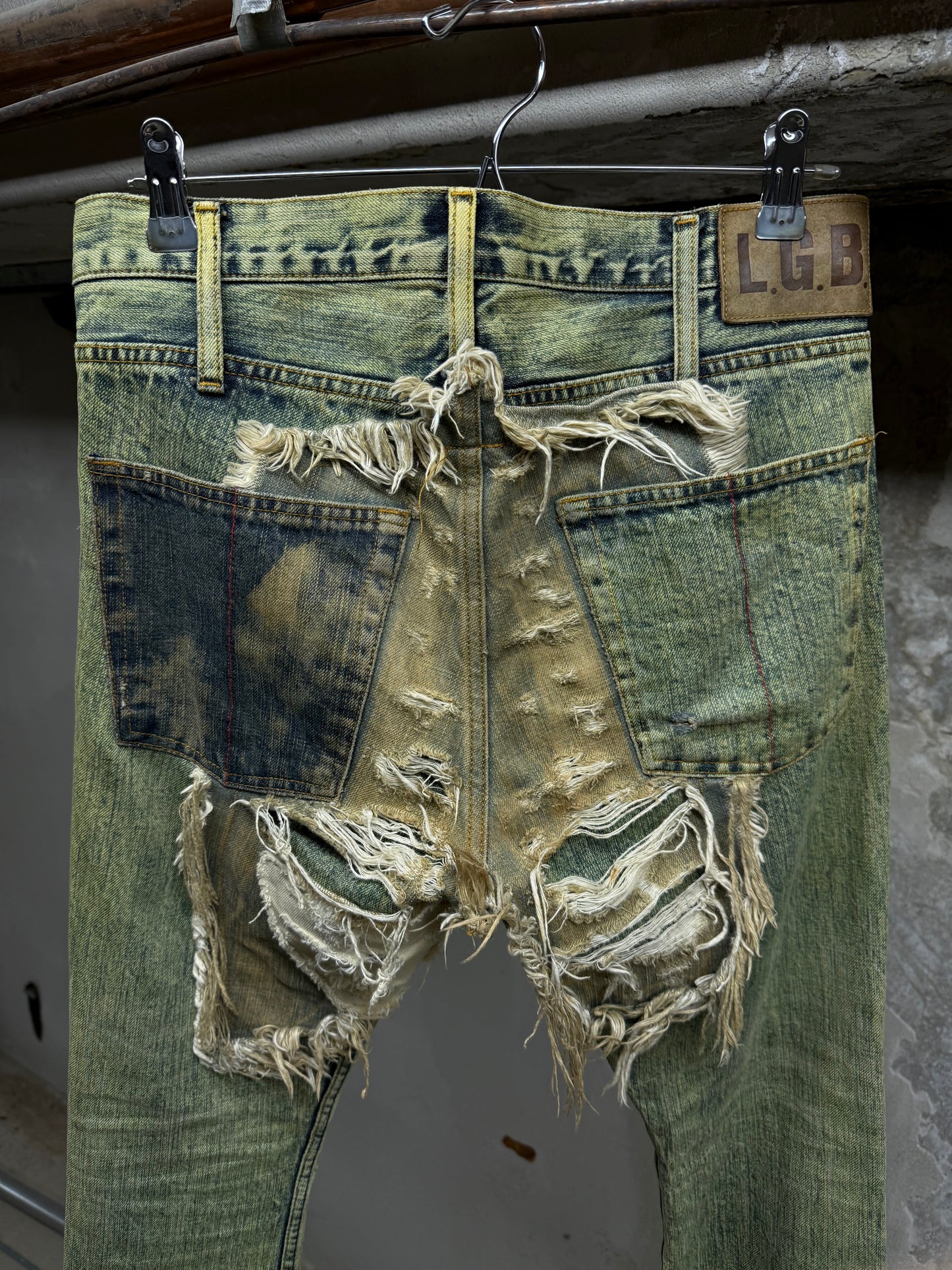 L.G.B. Early 00s 'No. CRAZY WOLF 0072M' Acid Wash Blown Out Denim detail | DRIEW GARMENTS