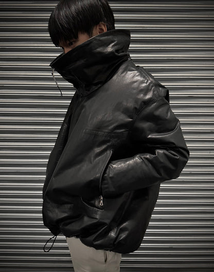 Isaac Sellam: "Experience" High Neck Calf Leather Down Puffer Jacket
