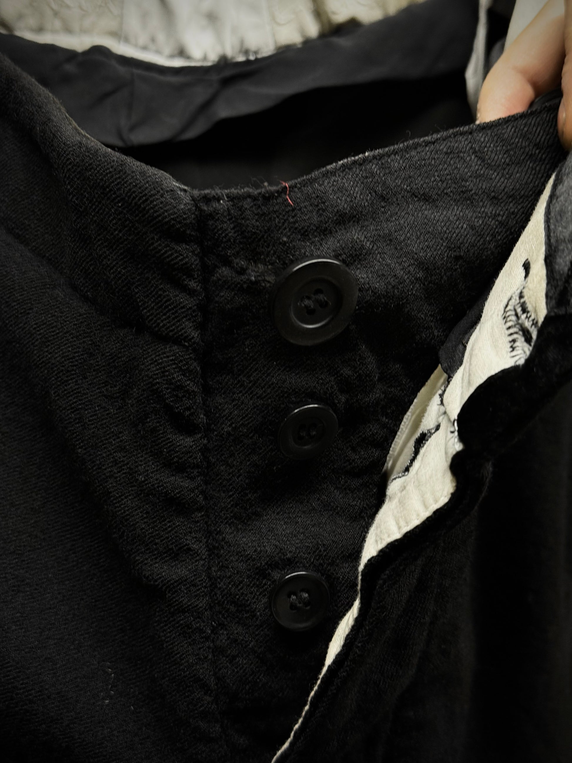 Rick Owens AW08 "STAG" Bias Cut Frayed Hem Flare Wool Trousers detail | DRIEW GARMENTS