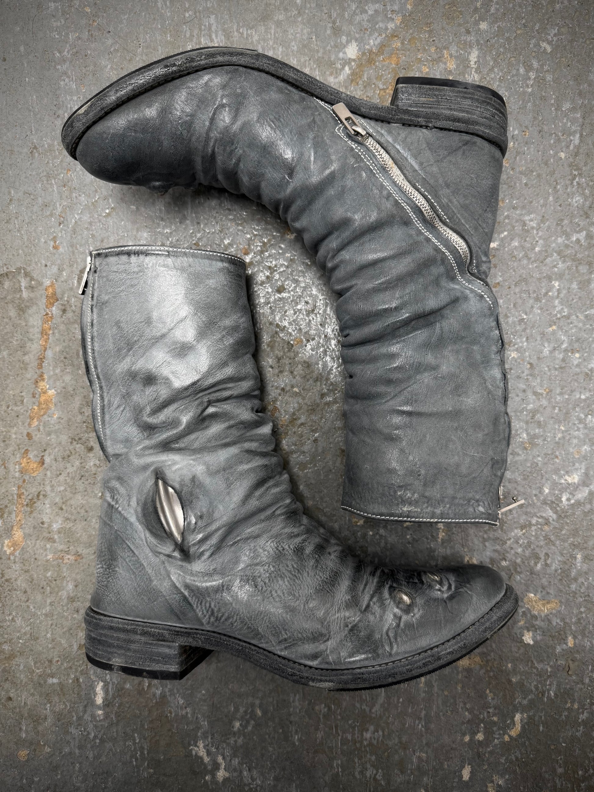 Carol Christian Poell ‘AM/2687P ROOMS-PTC/08’ Titanium Prosthetic Tornado Zip Boots | Archive Fashion Toronto