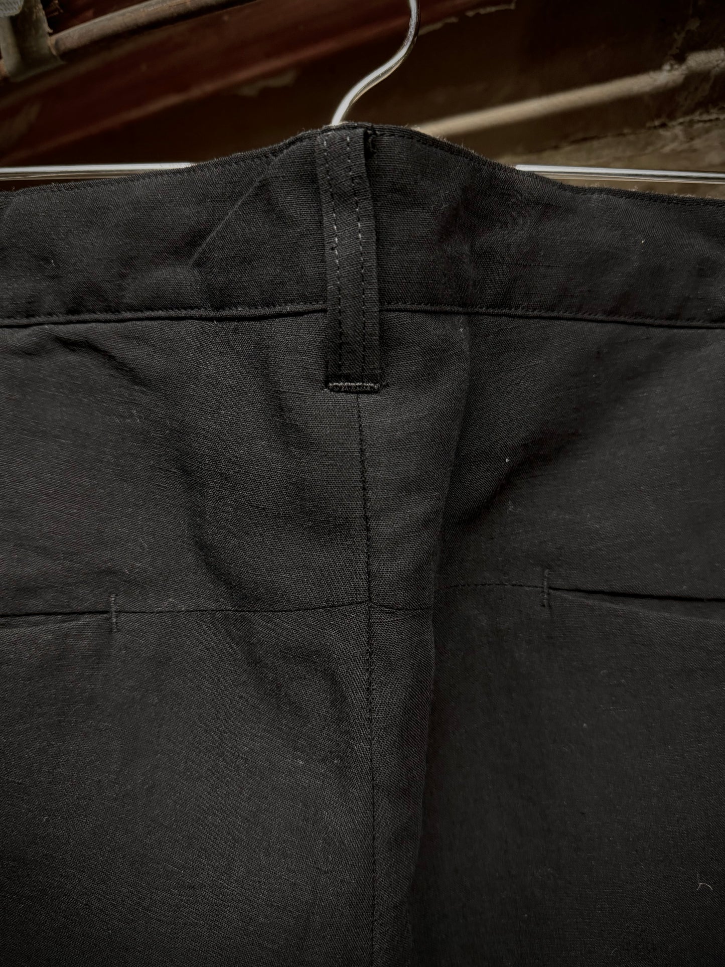 Attachment by Kazuyuki Kumagai Black Wool Linen Classic Dress Pants detail | DRIEW GARMENTS