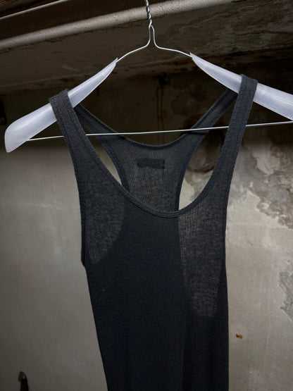 IfSixWasNine Early 00s 'NO. TANK-T/LG BE614' Grey Ribbed Asymmetrical Tank Top detail | DRIEW GARMENTS