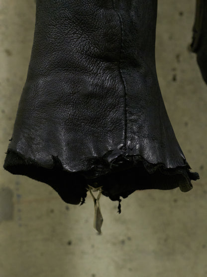 14thAddiction Distressed Sheepskin Leather Cross-Zip Jacket