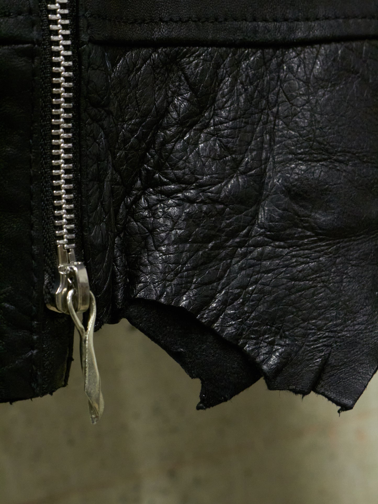 14thAddiction Distressed Sheepskin Leather Cross-Zip Jacket