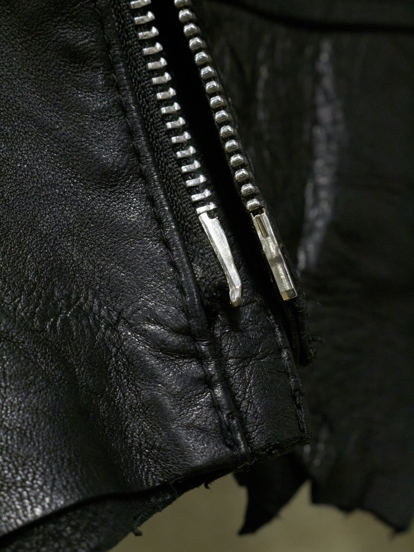 14thAddiction Distressed Sheepskin Leather Cross-Zip Jacket