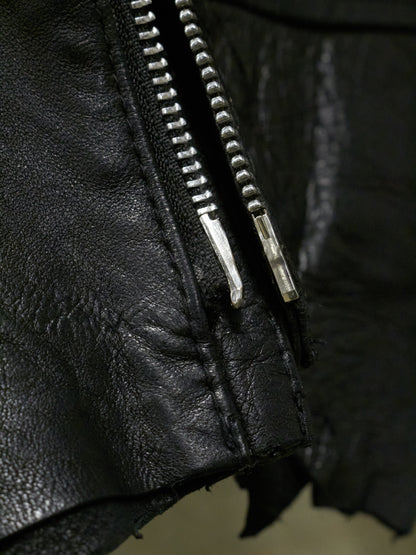 14thAddiction Distressed Sheepskin Leather Cross-Zip Jacket
