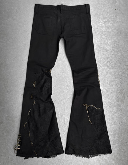 0paquified Custom Lace Studded Bell-bottom Flare Denim