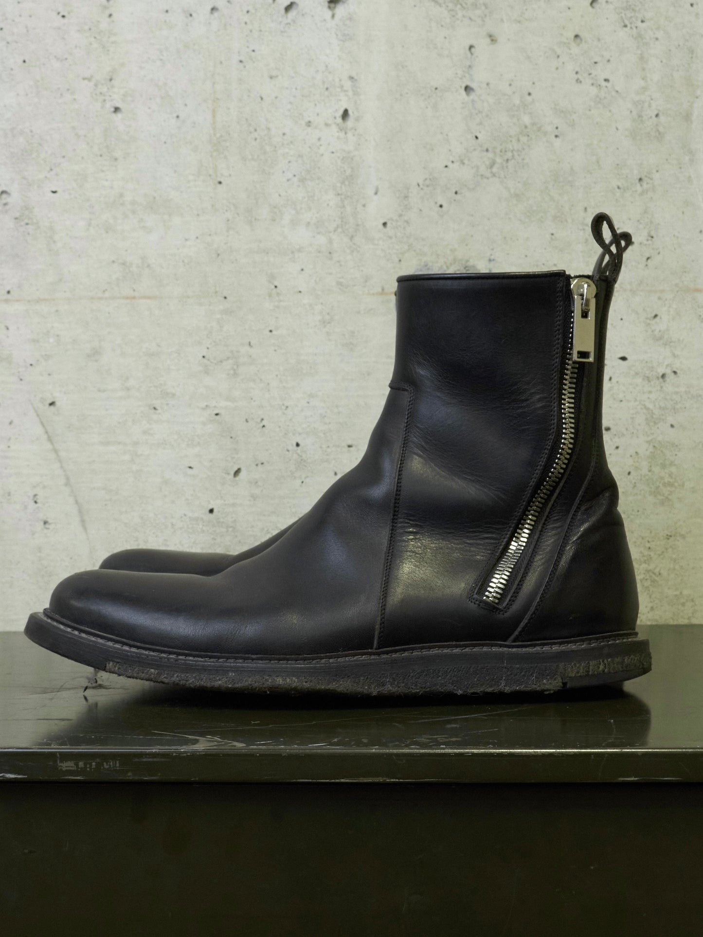 Rick Owens AW13 “PLINTH” Dual Zip Crepe Sole Calf Leather Boots