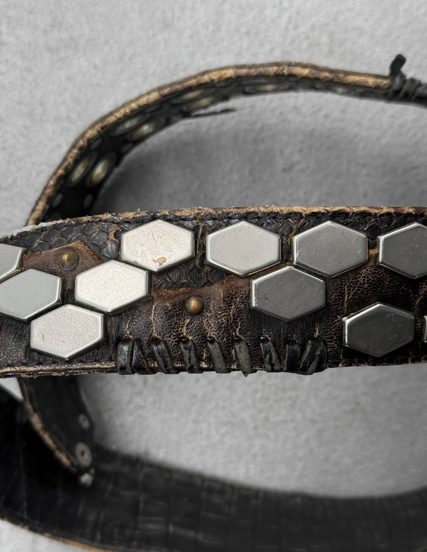 KMRii Early 00s Scar-stitch Honeycomb Leather Belt