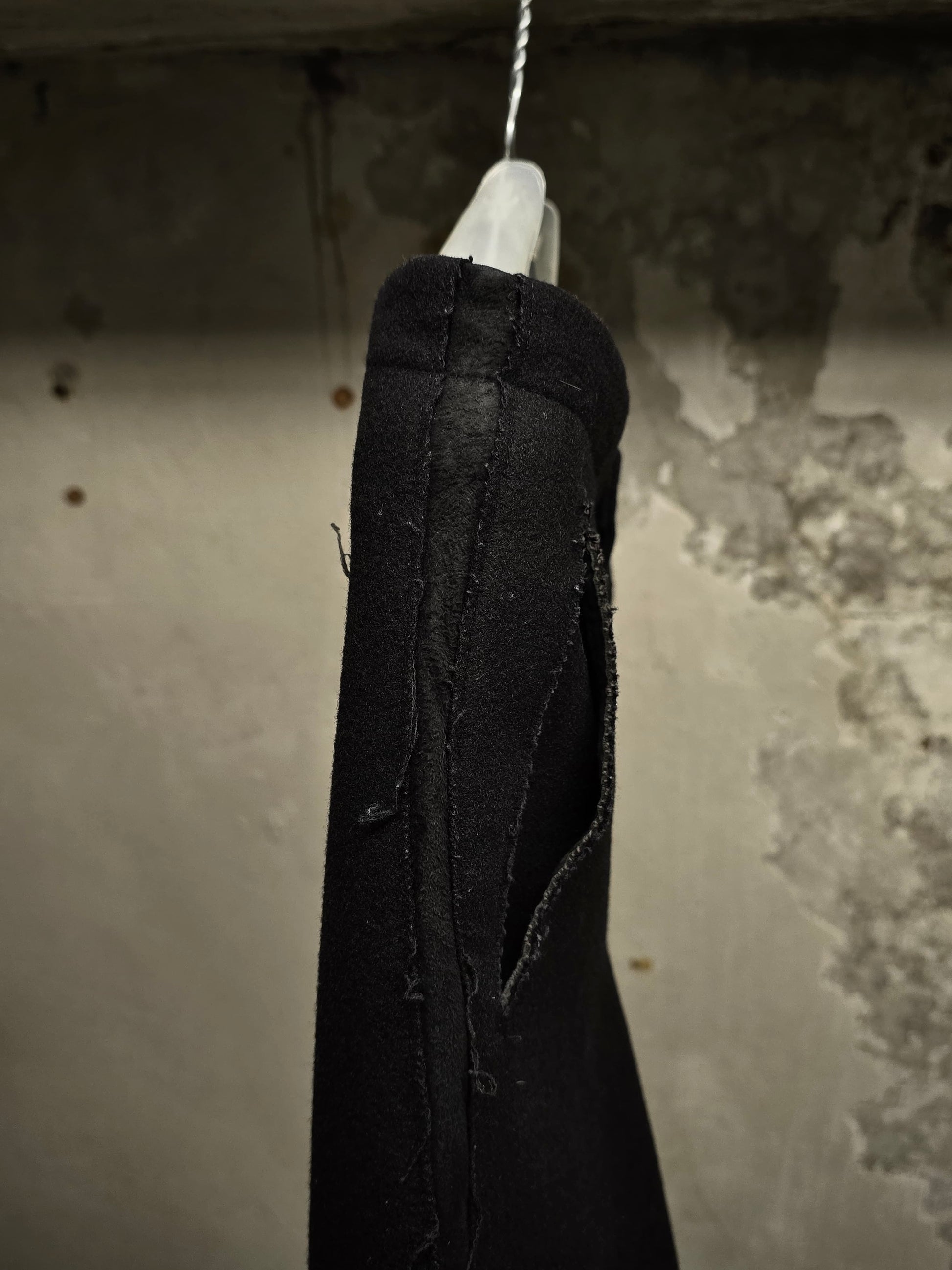Isamu Katayama "BACKLASH" Blistered Sheepskin Trim Wool Bootcut Pants detail | DRIEW GARMENTS