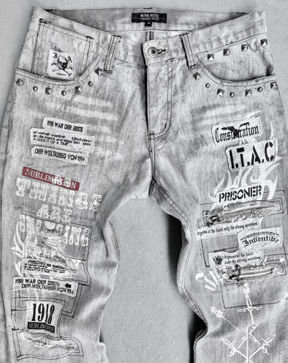 InTheAttic Early 00s Bleach-dyed Punk Patchwork Bootcut Flare Denim