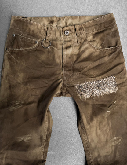 Isamu Katayama “BACKLASH” SS11 Dirty Mud-washed Python Skin Patches Chino Bootcut Pants