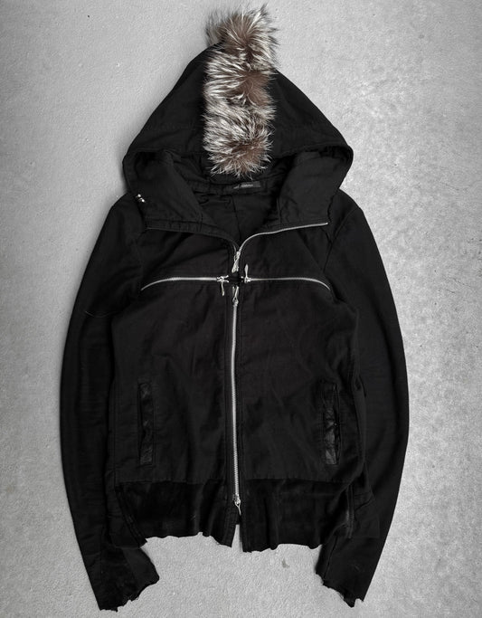 14thAddiction Mohawk Custom Distressed Sheepskin Leather Cross-zip Hoodie