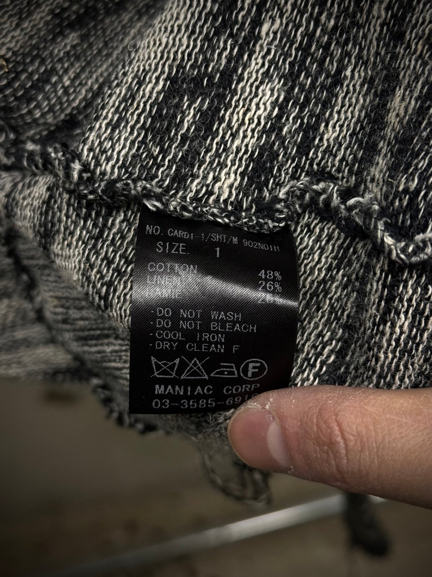 IfSixWasNine Early 00s 'NO. CARDI-1/SHT/M 902NOIH' Distressed Zebra Stripe Open Knit Cardigan detail | DRIEW GARMENTS