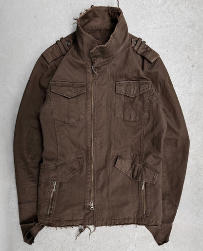 Tornado Mart Early 00s Brown Frayed Military Zip-up Jacket