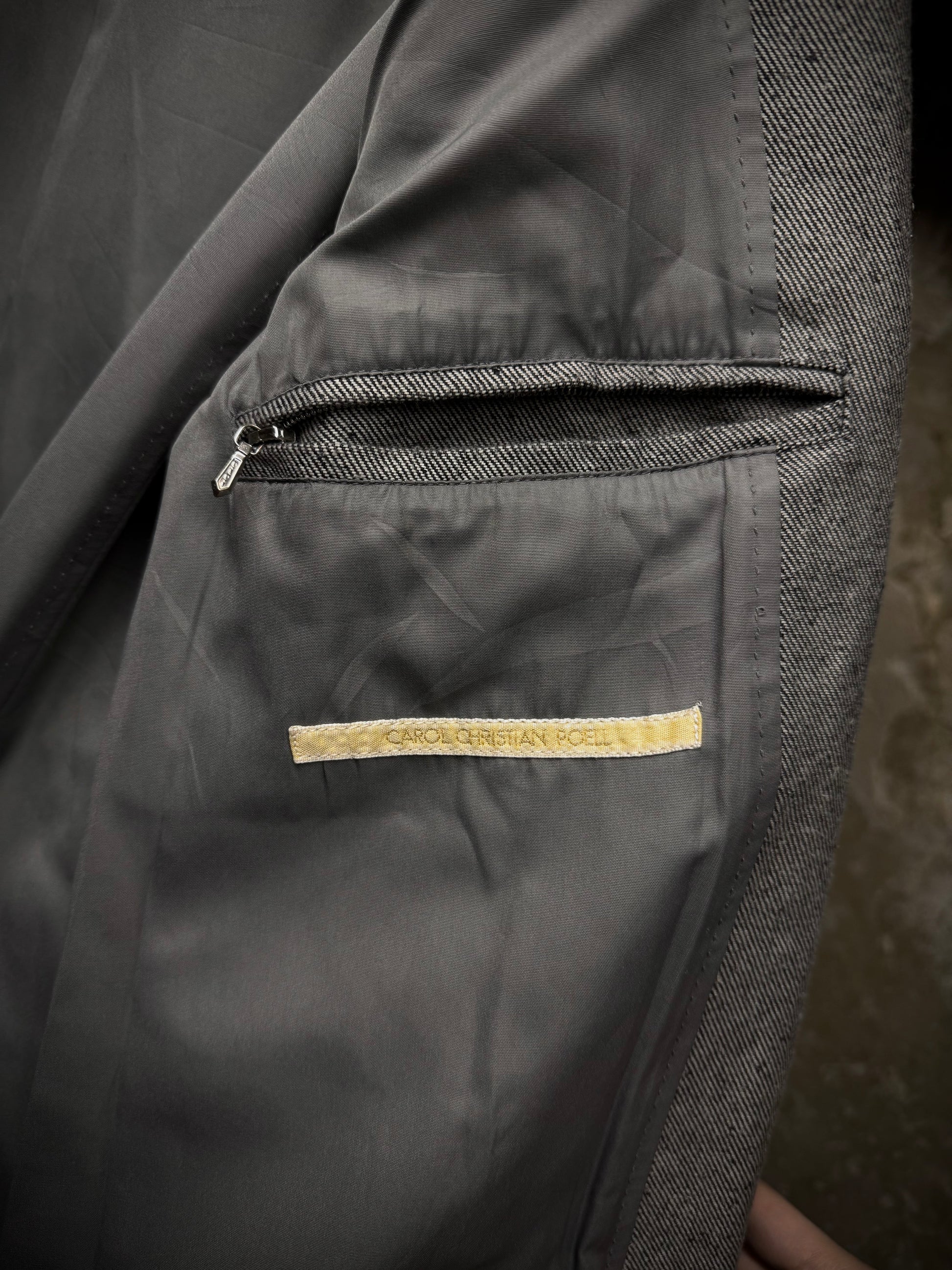 Carol Christian Poell AW97-98 Grey Hooded Zip-Up Denim Jacket detail | DRIEW GARMENTS