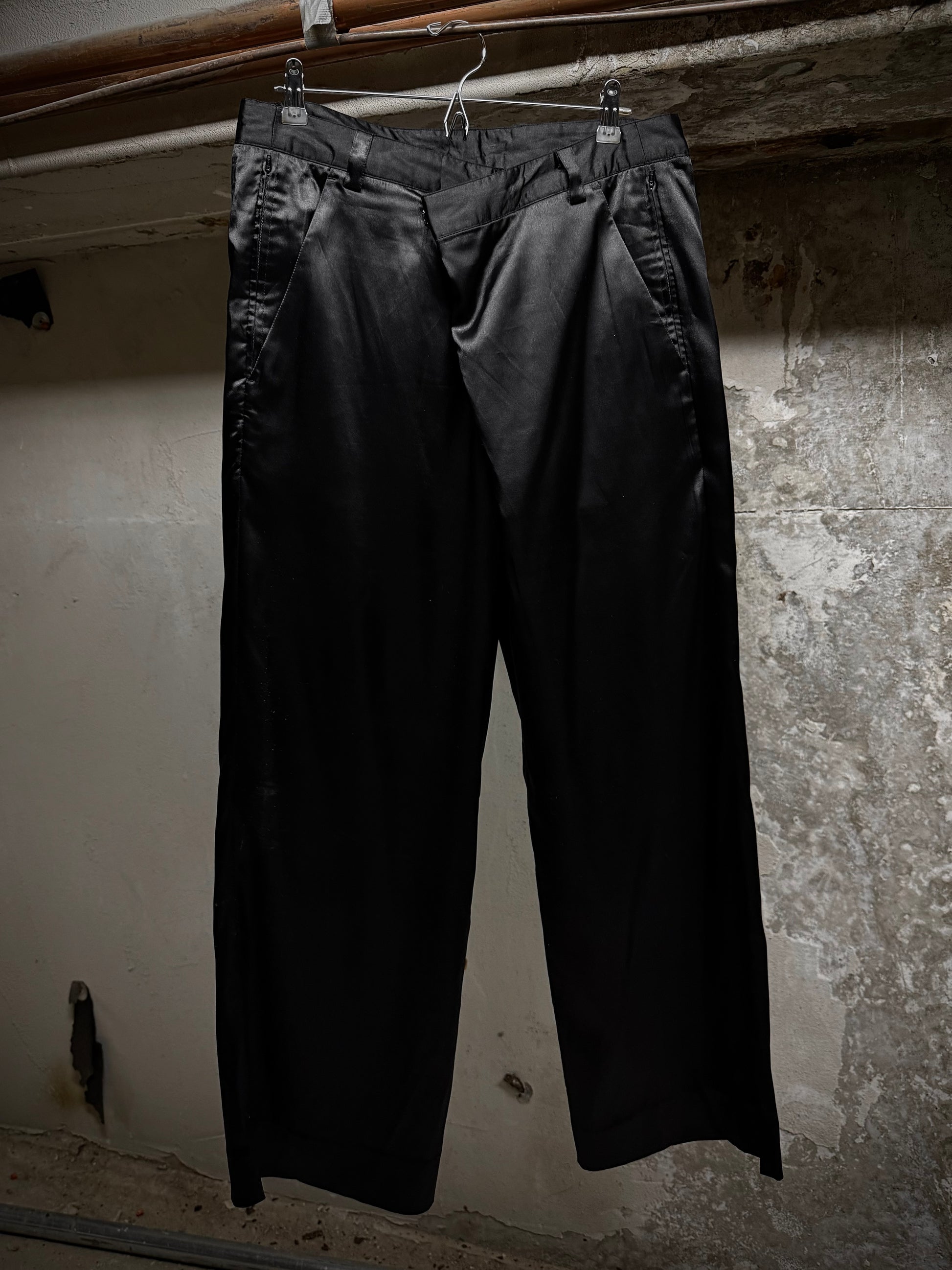 14thAddiction Early 00s Asymmetrical Hook Closure Wide Leg Pants | Archive Fashion Toronto