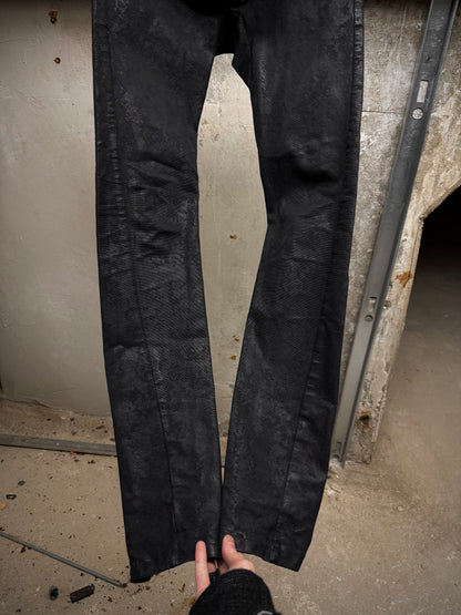 Boris Bidjan Saberi SS16 'WP2 F1405K' Black Object-Dyed Vinyl Processed Skinny Stretch Denim