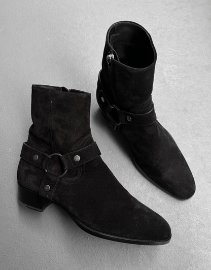 Saint Laurent Paris AW16 Black Suede Leather ‘Wyatt’ Buckle Boots