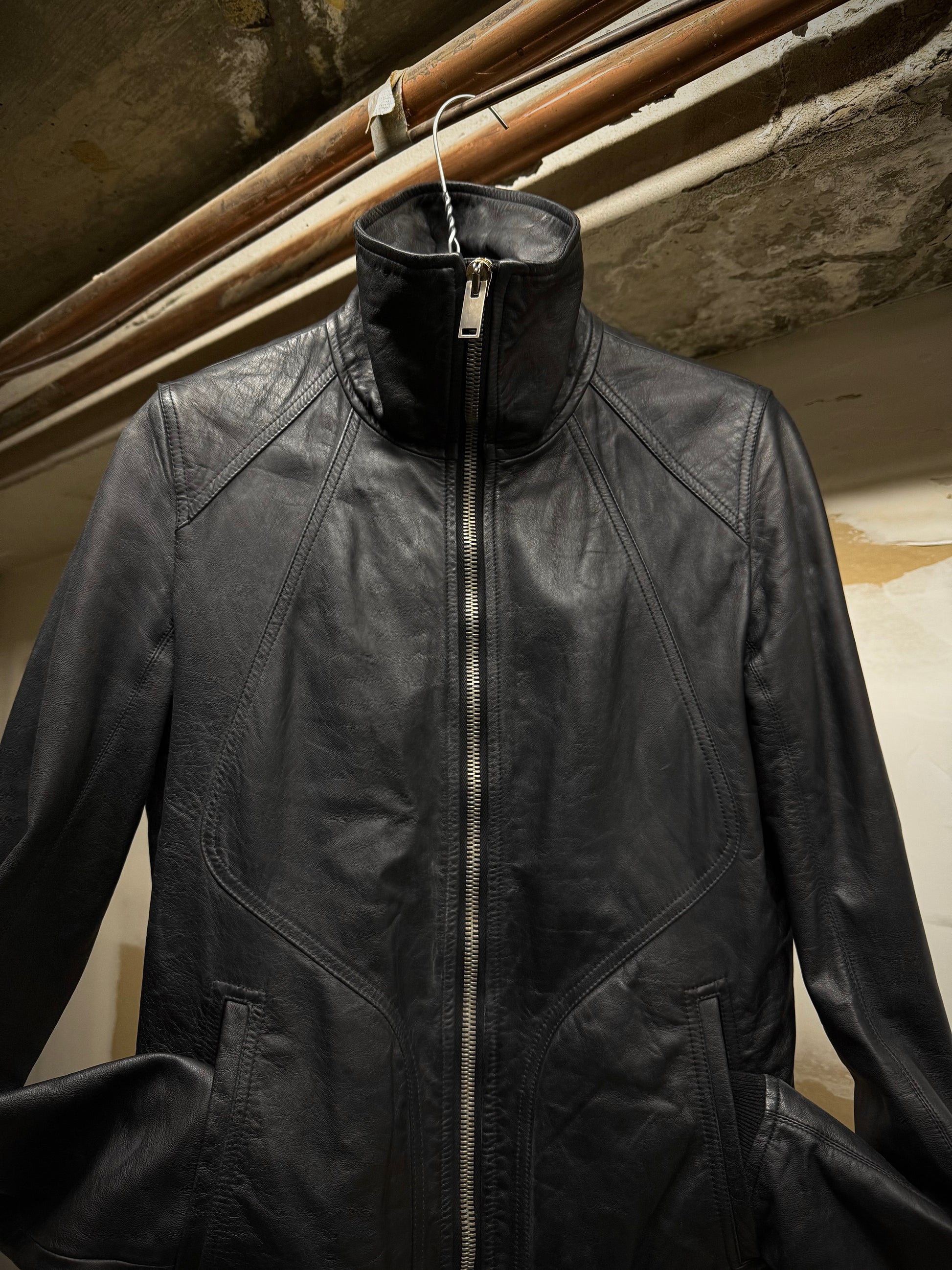Rick Owens AW13 "PLINTH" High Neck Intarsia Calf Leather Jacket detail | DRIEW GARMENTS