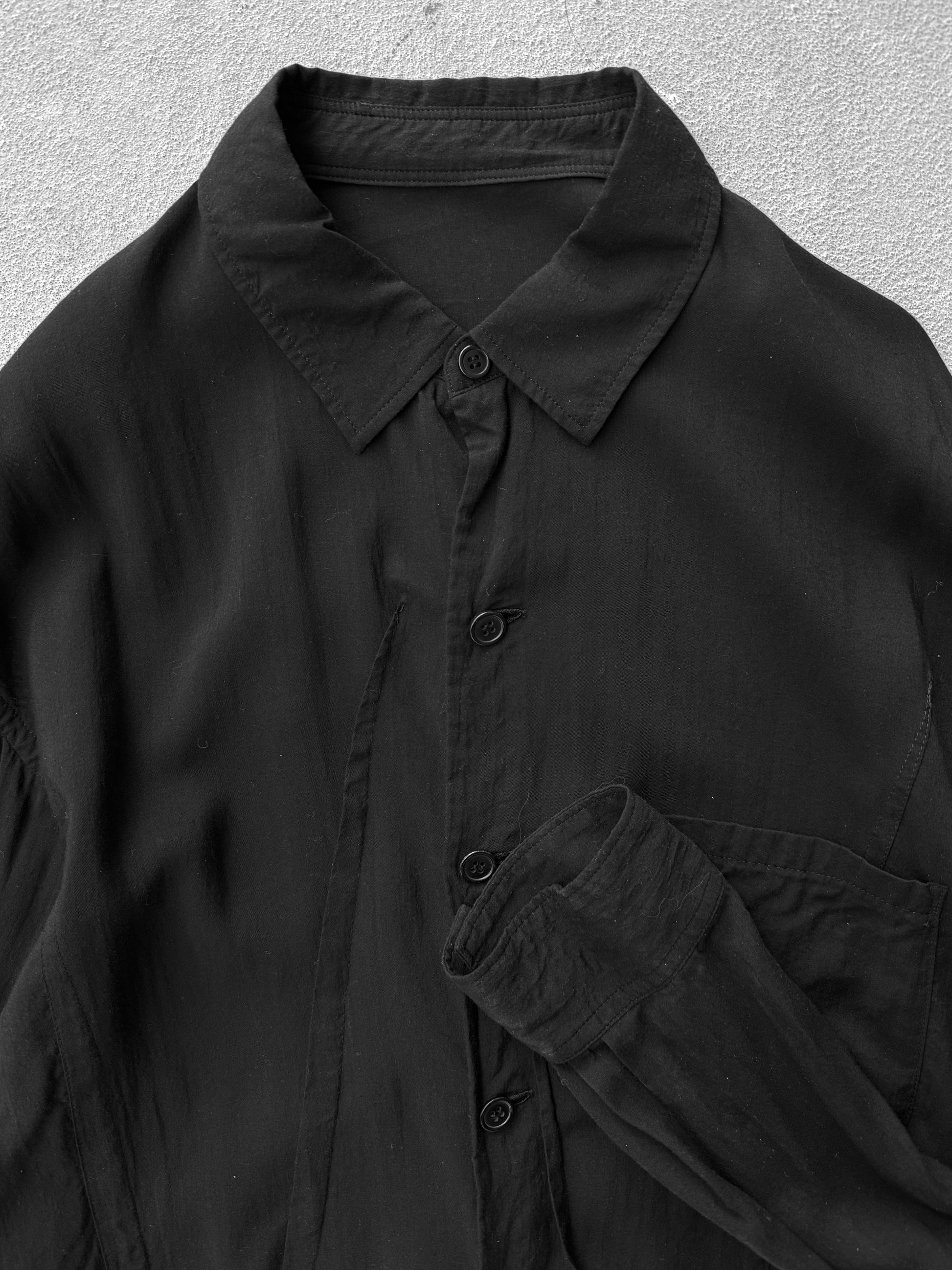 Yohji Yamamoto POUR HOMME SS22 Darted Cellulose Button-up Shirt detail | DRIEW GARMENTS