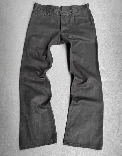 5351 Pour Les Hommes Early 00s Grey Wax Coated Bootcut Flare Pants